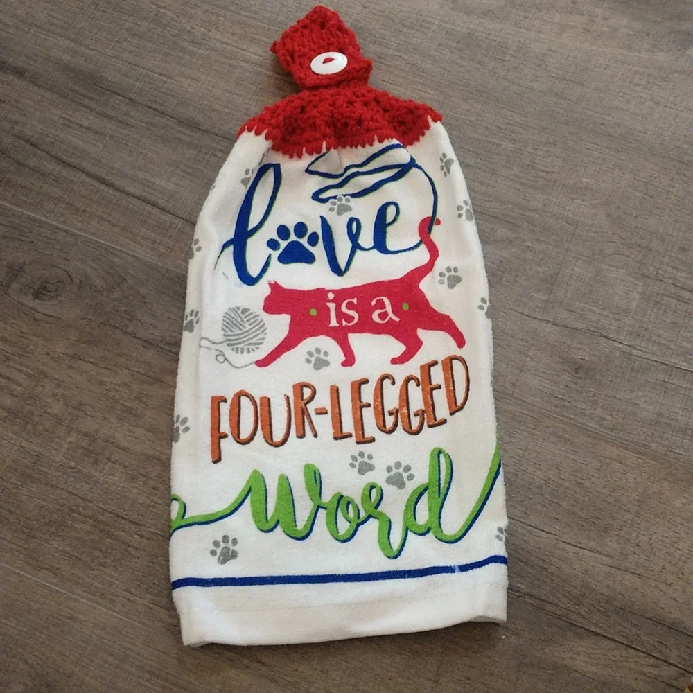 Homemade Crochet Decorative Towel Cat Love is a‎ Four Legged Word